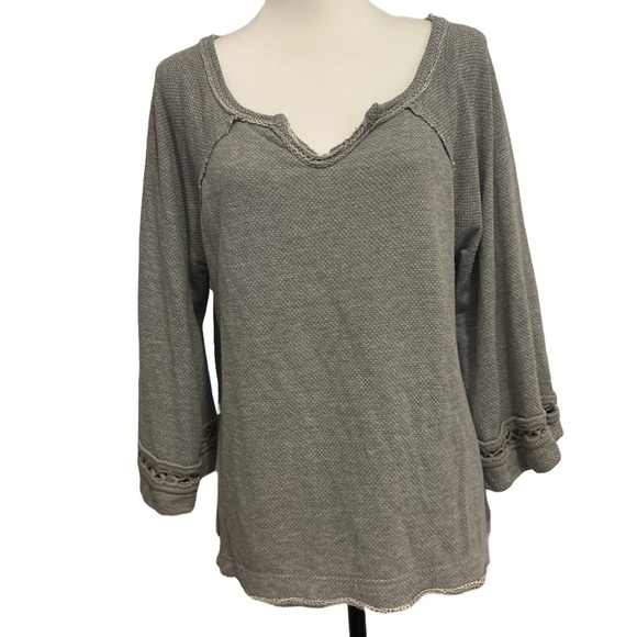 Free People Gray Oversized Gray Sweatshirt.Wide Sleeve Crochet Detail. Medium - Picture 1 of 7